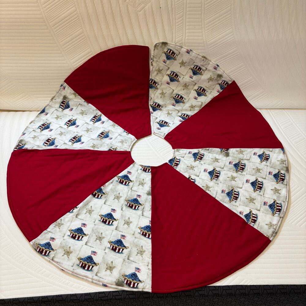 Handmade Patriotic Christmas Tree Skirt Americana Flag Stars Red White Blue